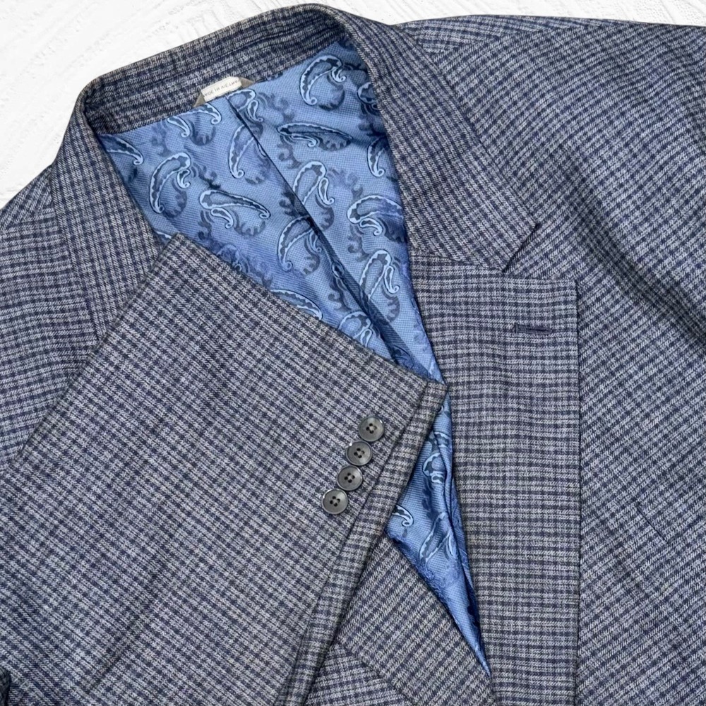 Oak Hill Blazer Men 4XL 58R/60R Blue Gray Check Plaid  Sport Coat 2 BTN Big Tall